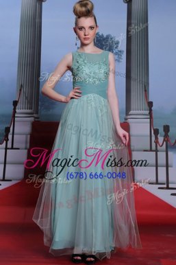 Baby Blue Bateau Side Zipper Beading and Appliques and Ruching Evening Dress Sleeveless