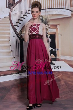 Artistic Wine Red Chiffon Side Zipper Dress for Prom Sleeveless Floor Length Beading and Appliques