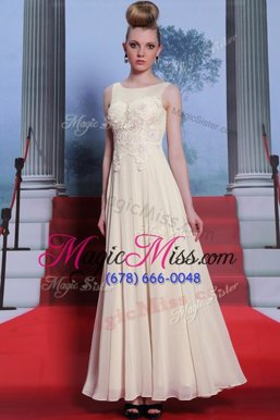 Gorgeous Light Yellow Prom Evening Gown Prom and Party and For with Beading and Appliques Scoop Sleeveless Side Zipper