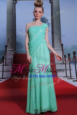 Turquoise One Shoulder Side Zipper Ruching Prom Dress Sleeveless