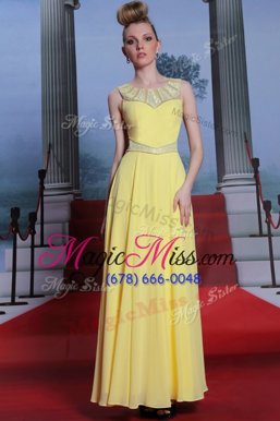 Pretty Scoop Lace Prom Party Dress Yellow Side Zipper Sleeveless Floor Length