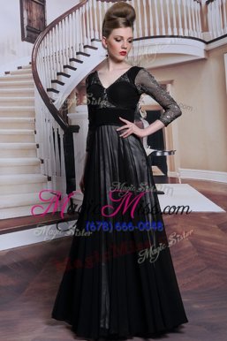 Black 3|4 Length Sleeve Beading Floor Length Mother Of The Bride Dress