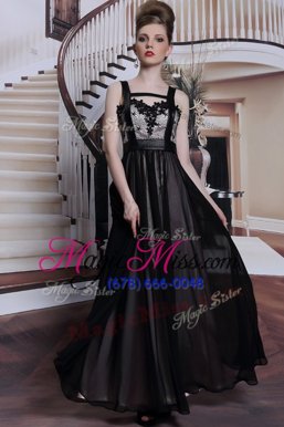 Elegant Floor Length Black Prom Dress Straps Sleeveless Criss Cross