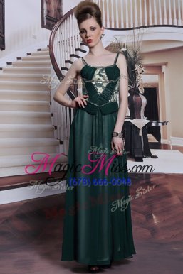 Superior Chiffon Spaghetti Straps Sleeveless Zipper Embroidery Homecoming Gowns in Teal