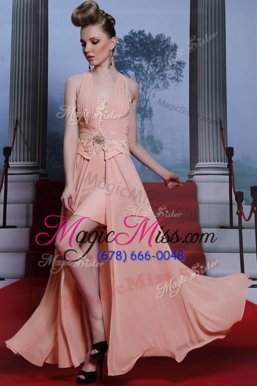 Hot Selling Baby Pink Sleeveless Beading and Appliques Floor Length Evening Wear