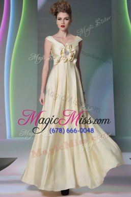 Scoop Light Yellow Cap Sleeves Chiffon Side Zipper Prom Gown for Prom and Party