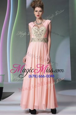 Luxury Cap Sleeves Side Zipper Ankle Length Embroidery and Ruching Evening Dress