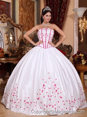 White Ball Gown Strapless Floor-length Taffeta Beading and Embroidery Quinceanera Dress