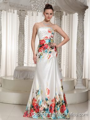 Printing Floor-length Strapless Rhinestones Embellishment Prom Dress For Formal Evening