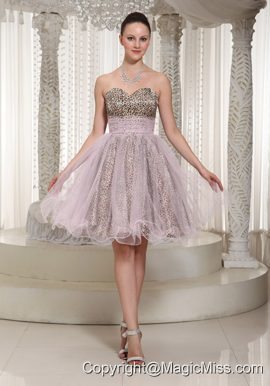 Knee-length Sweetheart Leopard and Organza Prom Dress 2013