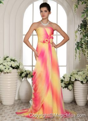 Multi-color Hand Made Flowers Sweetheart Prom Gowns With Brush Train