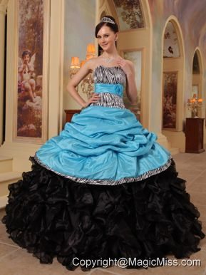 Blue and Black Ball Gown Sweetheart Floor-length Ruffles Taffeta and Organza Quinceanera Dress