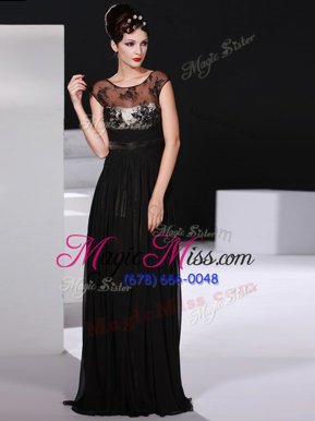 Dynamic Scoop Floor Length Empire Sleeveless Black Dress for Prom Backless
