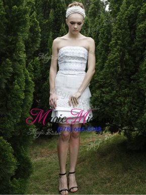 High Quality Ruffled Mini Length Empire Sleeveless White Party Dress for Girls Zipper