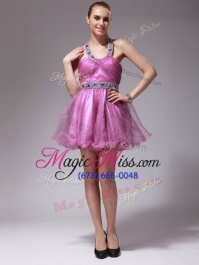 Amazing Halter Top Sleeveless Zipper Prom Gown Lavender Organza