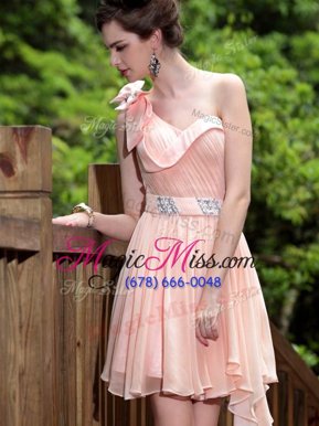 Excellent Floor Length Pink Prom Party Dress One Shoulder Sleeveless Side Zipper