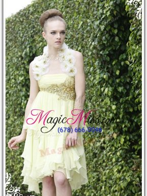 Sleeveless Backless Knee Length Beading and Appliques Prom Dresses