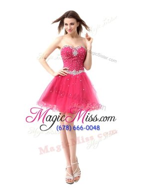 Fancy Watermelon Red Sleeveless Organza Lace Up Prom Evening Gown for Prom and Party