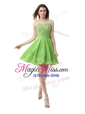 Unique Yellow Green Sleeveless Beading Knee Length Prom Party Dress