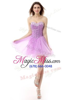 Custom Made Sleeveless Knee Length Beading Lace Up with Lilac