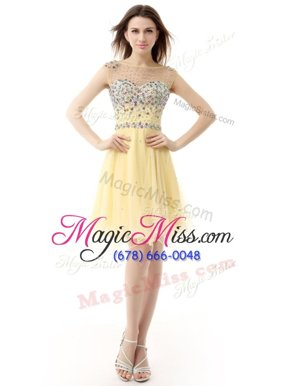 Nice Sleeveless Organza Knee Length Zipper Prom Party Dress in Light Yellow for with Beading