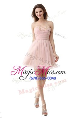 Charming Mini Length Zipper Dress for Prom Pink and In for Prom and Party with Beading and Ruching