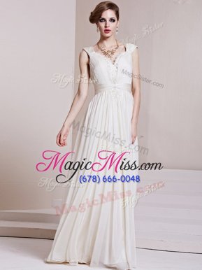 Best V-neck Cap Sleeves Backless Prom Party Dress White Chiffon