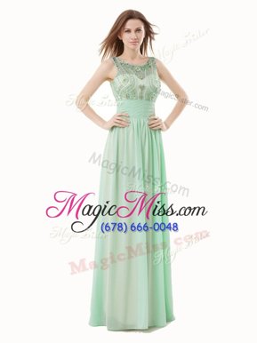 Custom Designed Empire Prom Evening Gown Apple Green Scoop Chiffon Sleeveless Floor Length Zipper