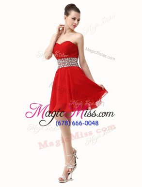 Dramatic Chiffon Sweetheart Sleeveless Lace Up Beading and Ruffles Prom Dress in Coral Red