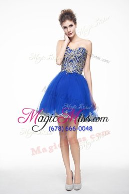 Cheap Sweetheart Sleeveless Side Zipper Prom Dress Blue Organza
