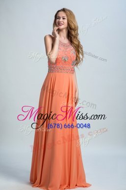 Customized Orange Scoop Backless Beading Evening Dress Sleeveless
