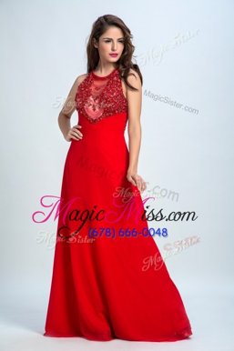 Beautiful Scoop Sleeveless Zipper Prom Dress Red Chiffon