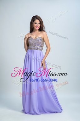 Comfortable Sleeveless Chiffon With Brush Train Zipper Homecoming Dress in Lavender for with Beading
