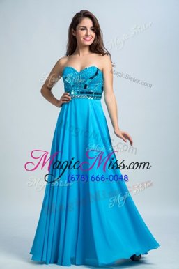 Superior Floor Length Aqua Blue Prom Party Dress Chiffon Sleeveless Beading