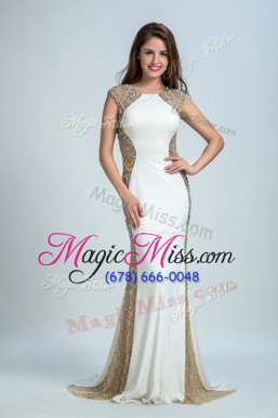 Fantastic Chiffon and Tulle Bateau Sleeveless Backless Beading Homecoming Dress in White