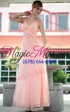 Fashionable Floor Length A-line Sleeveless Baby Pink Prom Dresses Zipper