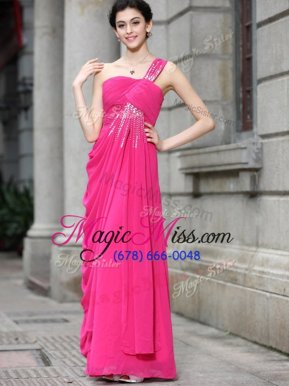 Chic Coral Red A-line Bateau Sleeveless Chiffon Floor Length Zipper Sequins Homecoming Dresses