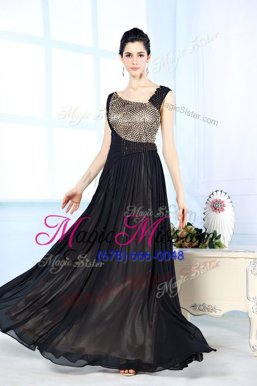 Luxury Black Sleeveless Beading Floor Length Prom Dress