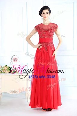 Ideal Red Zipper Scoop Beading Prom Evening Gown Organza Sleeveless