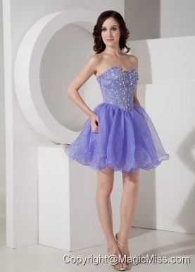 Latest Lilac Short Sweetheart Prom Dress with Beading Mini-length
