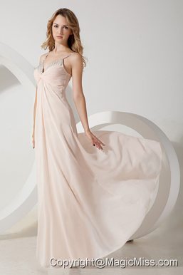 Light Pink Homecoming Dress Empire Straps Beading Floor-length Chiffon