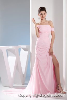 Empire Off the Shoulder Court Train Pink Prom /Celebrity Dress