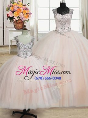 Pink 15 Quinceanera Dress Military Ball and Sweet 16 and Quinceanera and For with Beading Straps Sleeveless Zipper