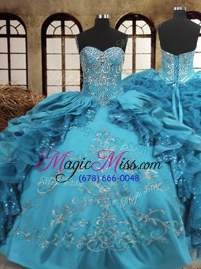 Teal Sleeveless Beading and Embroidery and Ruffles Floor Length Quinceanera Dresses