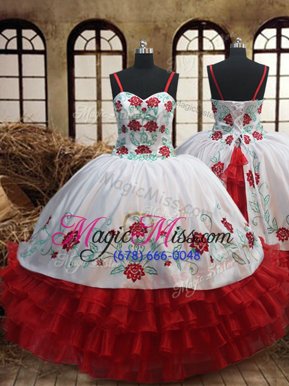 New Arrival Spaghetti Straps Sleeveless Organza Girls Pageant Dresses Embroidery and Ruffled Layers Lace Up