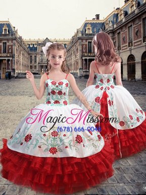 Perfect Straps Sleeveless Organza Kids Formal Wear Embroidery and Ruffles Lace Up