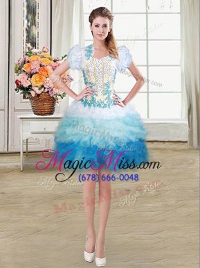 Shining Multi-color Sweetheart Lace Up Beading and Appliques and Ruffles Party Dress Sleeveless