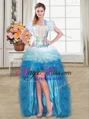 Discount Multi-color Lace Up Teens Party Dress Beading and Appliques and Ruffles Sleeveless High Low