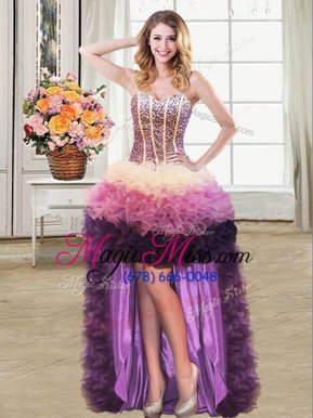 Exceptional Sleeveless Beading and Ruffles Lace Up Custom Made