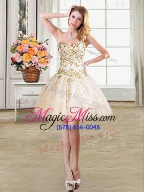 Free and Easy Tulle Sweetheart Sleeveless Lace Up Beading Party Dress in Champagne